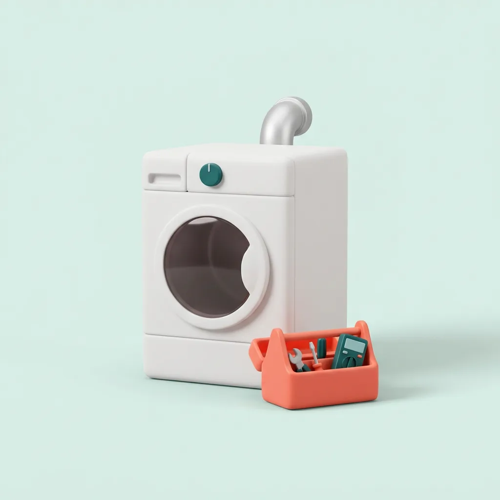 3D illustration of a front-load clothes dryer with a repair tool bag