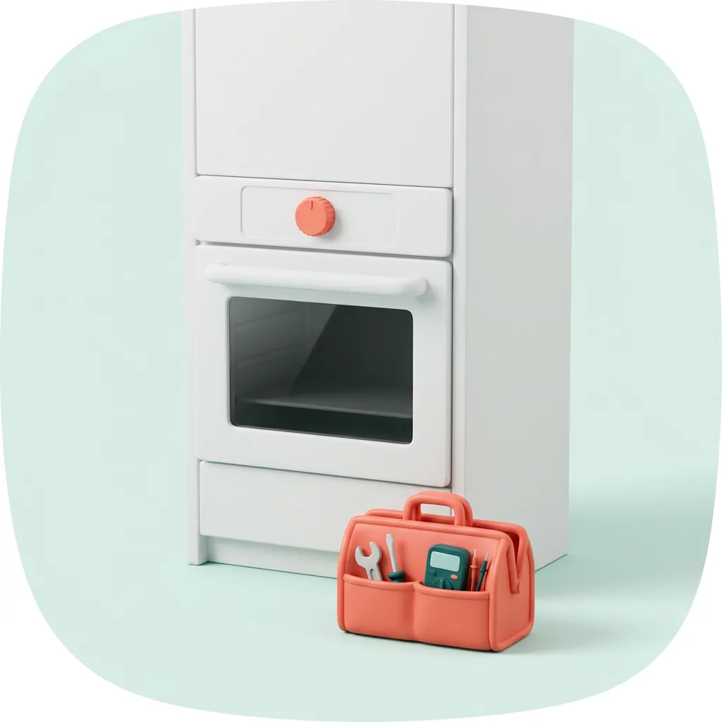 3D illustration of a built-in wall oven with a repair tool bag